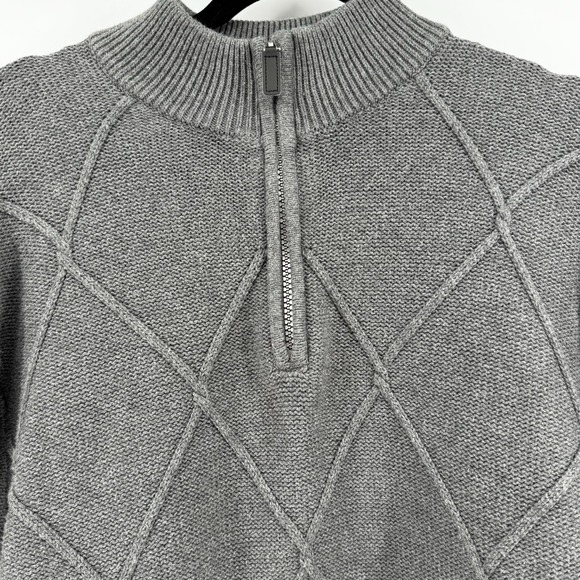 Chaps Men's Quarter Zip Pullover Sweater Argyle Knit  XL Gray Preppy Academia - Picture 4 of 10